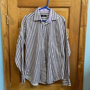Mens BUGATCHI UOMO long sleeve striped dress shirt Size LT.